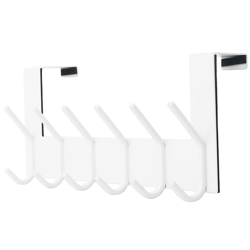 Dseap Over The Door Hook Hanger - 6 Hooks Over Door Coat Rack for Hanging Clothes Hat Towel, White - Image 1
